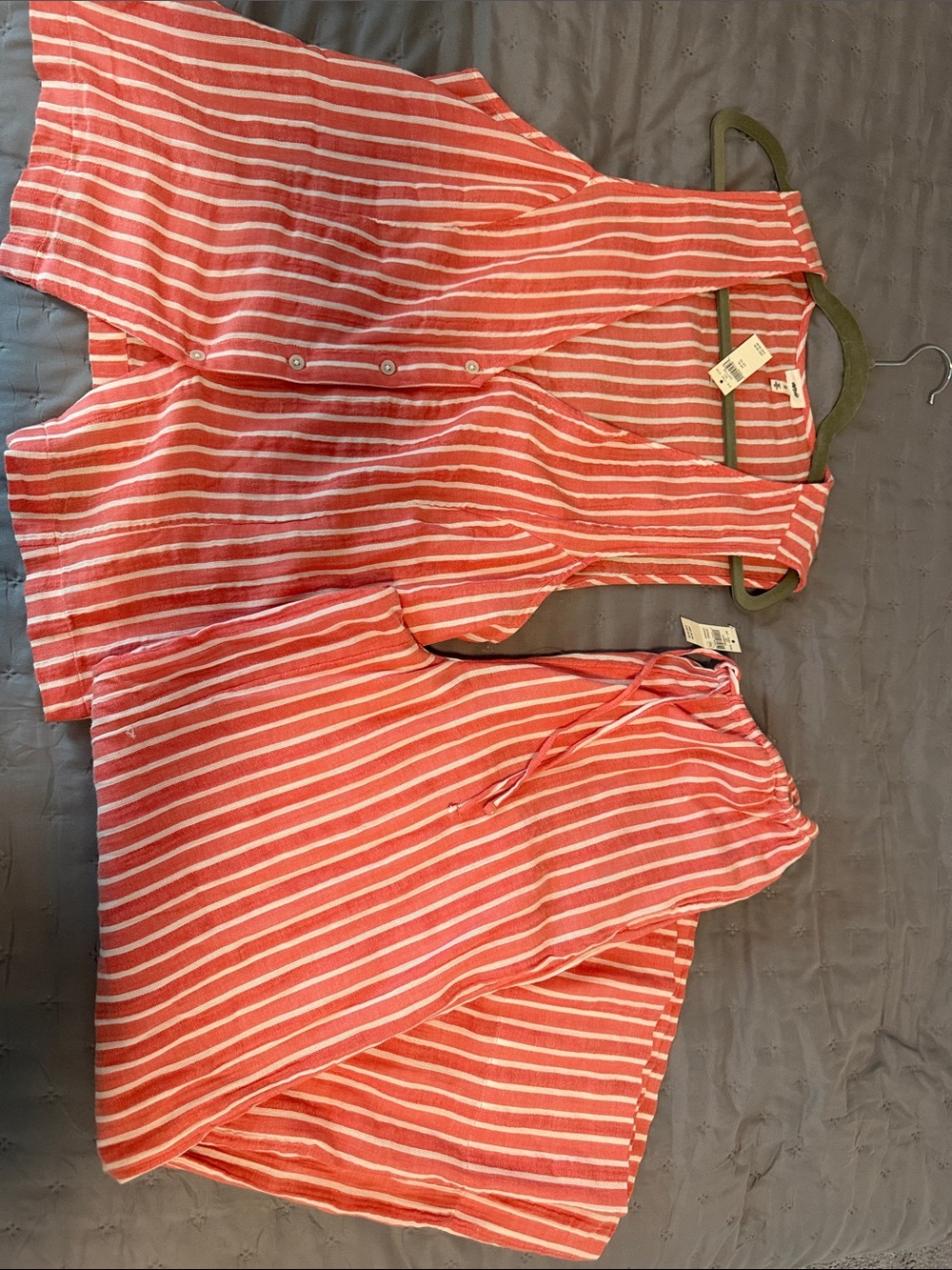 aerie Coral and White Striped Tank Top and Shorts Set